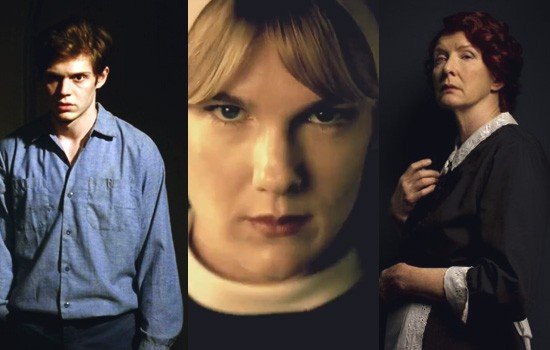 Evan Peters, Lily Rabe e Frances Conroy qui nei ruoli di Kit Walker e Suor Mary Eunice in Asylum e Moira O'Hara in Murder House.
