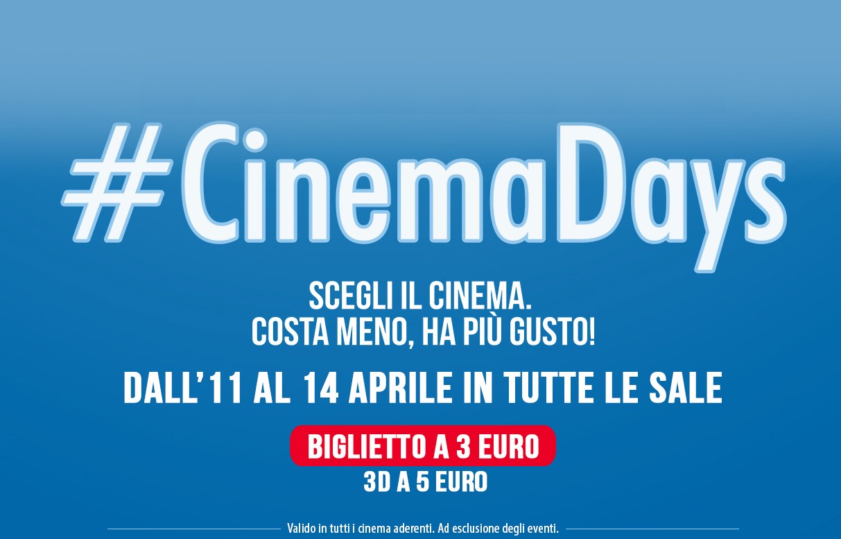 Tornano i CinemaDays: vai al cinema a soli 3€ dall’11 al 14 aprile