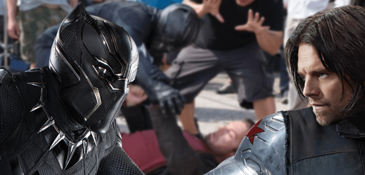 Civil War: Black Panther e The Winter Soldier in una scena dal set