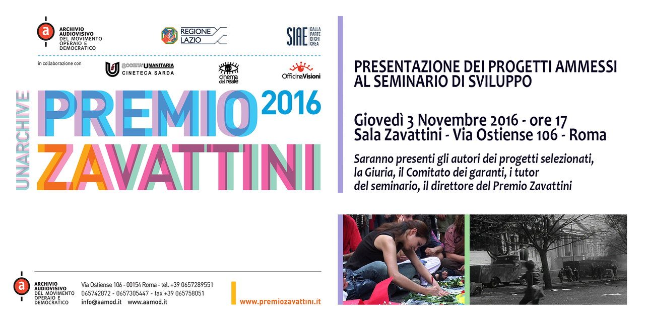 Premio Zavattini: al via il 3 novembre la presentazione dei 6 progetti ammessi al seminario