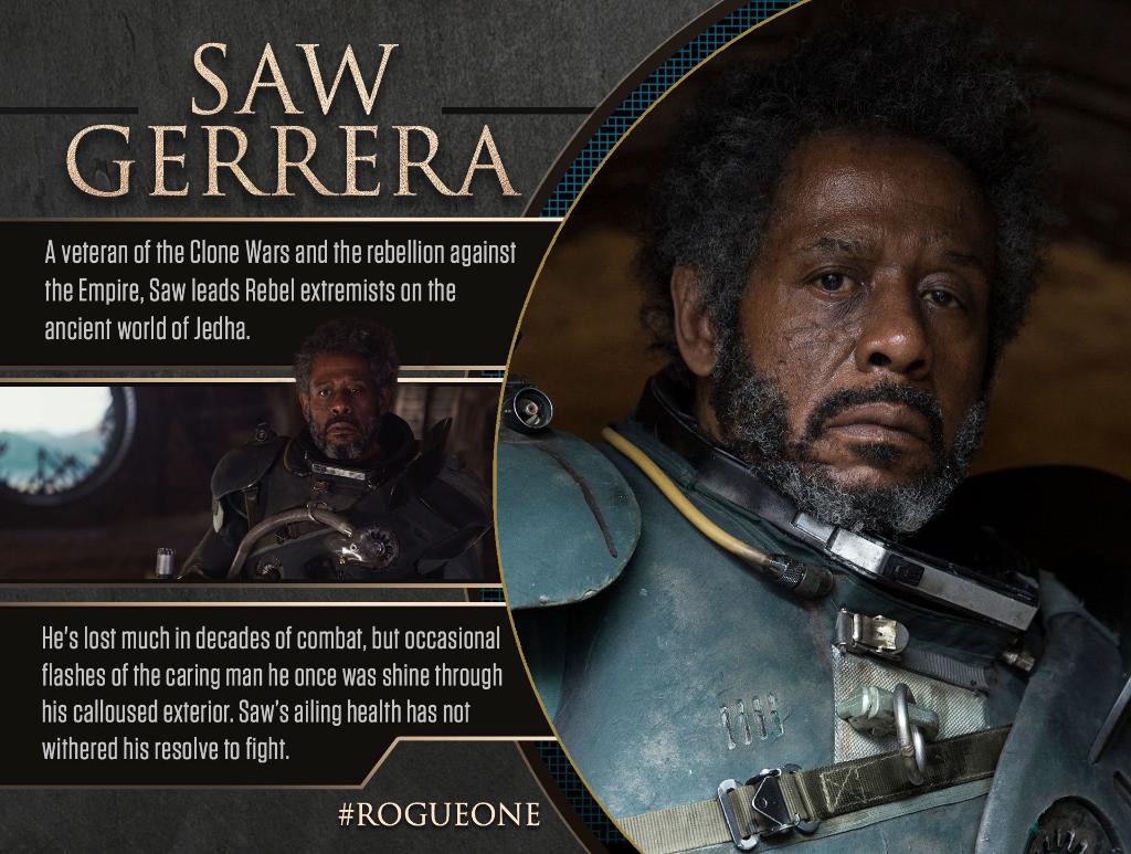 Rogue One: Forest Whitaker è Saw Gerrera nella character card