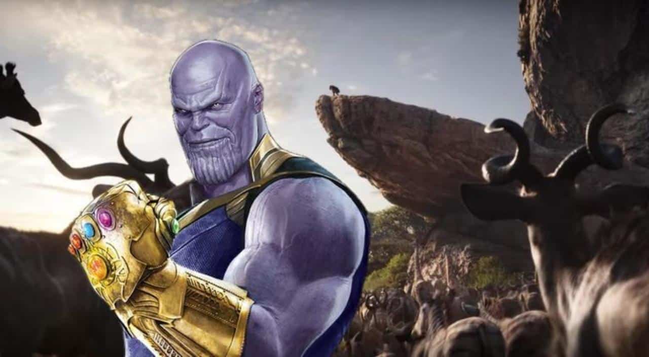 Thanos sulla Rupe dei Re nel mashup Avengers: Infinity War/Il Re Leone