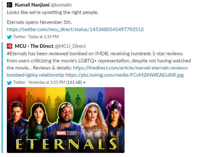 Eternals tweet - Cinematographe.it