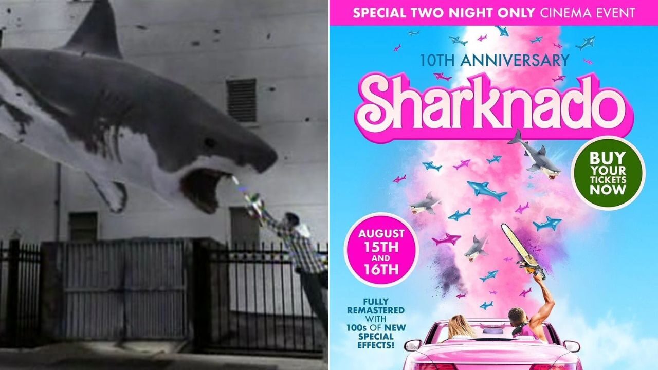 Sharknado compie 10 anni e celebra con dei poster a tema Barbenheimer