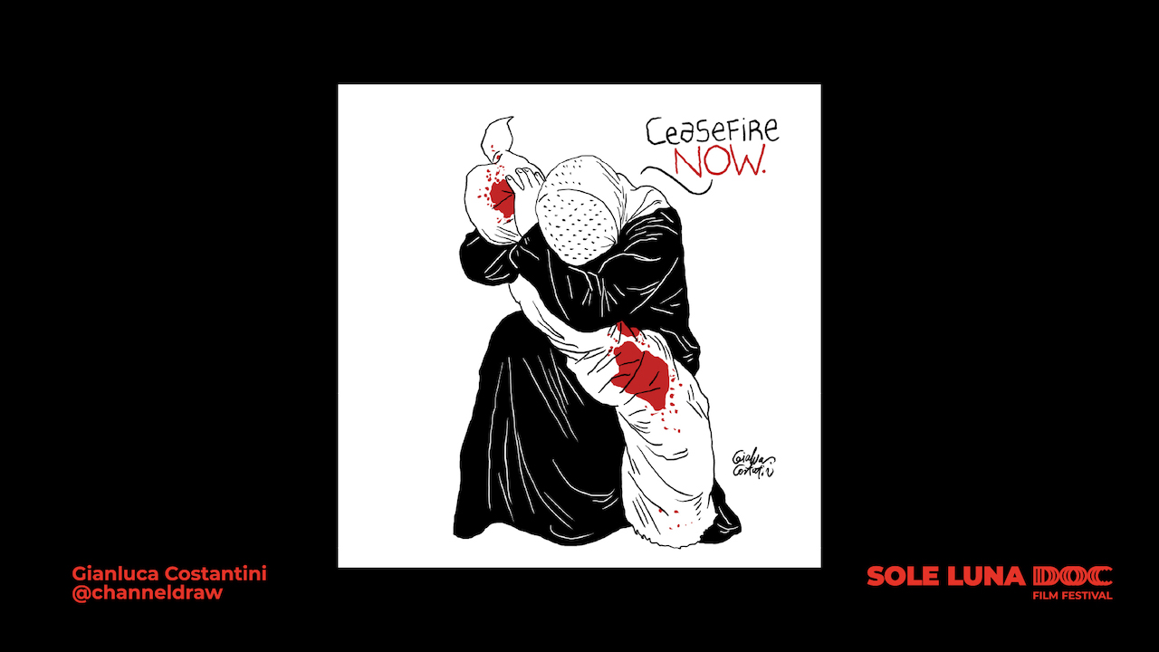 Gianluca Costantini al Sole Luna Doc Film Festival 2025 per il cessate il fuoco a GAZA cinematographe.it