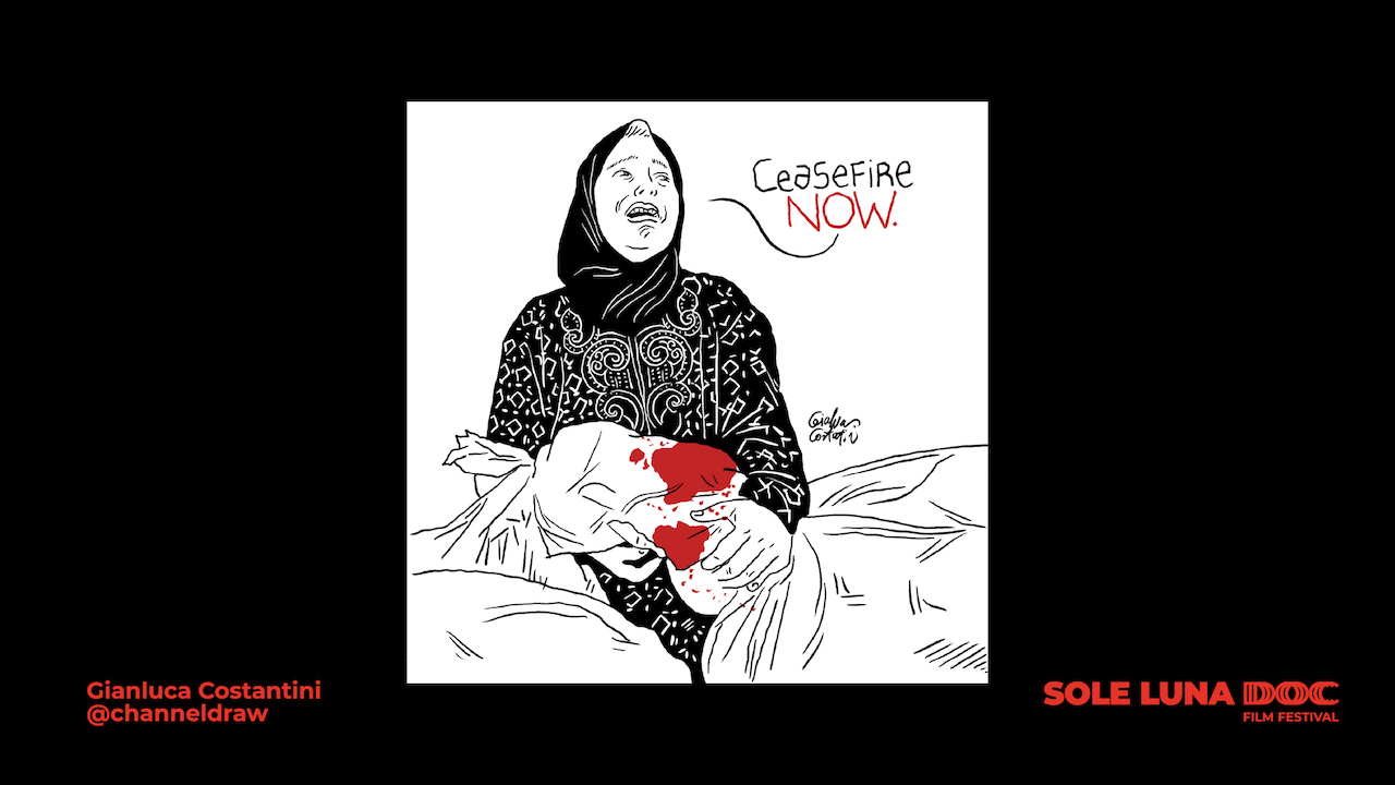 Gianluca Costantini al Sole Luna Doc Film Festival 2025 per il cessate il fuoco a GAZA cinematographe.it